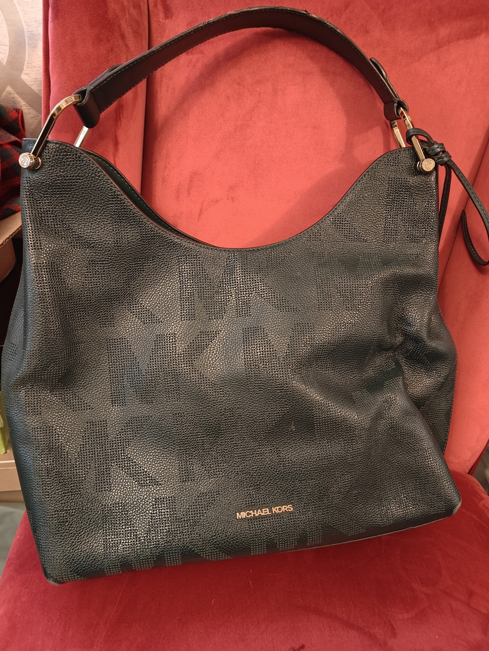 Michael Kors Green Leather Logo-Print Hobo Shoulder Bag with Gold Hardware